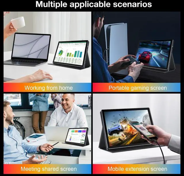 Alt view image 6 of 7 - Unew 10.1 Inch 1920×1200 IPS Portable Monitor, 60Hz TypeC MiniHDMI External Second Screen with Dual Speakers VESA Mountable