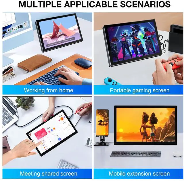 Alt view image 6 of 7 - Unew 10.1 Inch 1920×1200 IPS Touch Portable Monitor, TypeC HDMI External Second Screen with Dual Speakers & VESA Mount