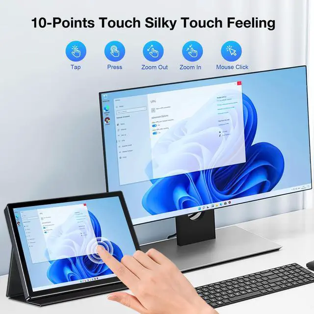 Alt view image 4 of 7 - Unew 10.1 Inch 1920×1200 IPS Touch Portable Monitor, TypeC HDMI External Second Screen with Dual Speakers & VESA Mount