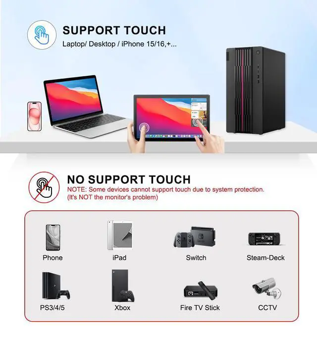 Alt view image 7 of 7 - Unew 10.1 Inch 1920×1200 IPS Touch Portable Monitor, TypeC HDMI External Second Screen with Dual Speakers & VESA Mount