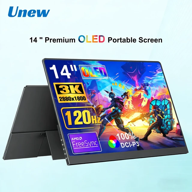Main image of Unew 14 Inch 2880×1800 3K OLED Portable Monitor, 120Hz 0.1ms TypeC MiniHDMI External Gaming Display with 100% DCIP3