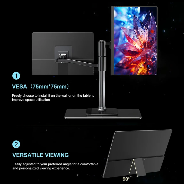 Alt view image 3 of 7 - Unew 14 Inch 2880×1800 3K OLED Portable Monitor, 120Hz 0.1ms TypeC MiniHDMI External Gaming Display with 100% DCIP3