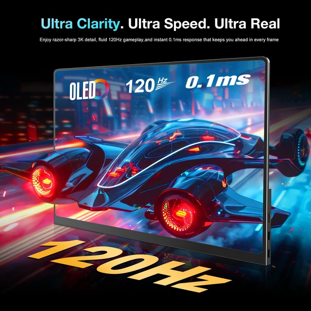 Alt view image 2 of 7 - Unew 14 Inch 2880×1800 3K OLED Portable Monitor, 120Hz 0.1ms TypeC MiniHDMI External Gaming Display with 100% DCIP3