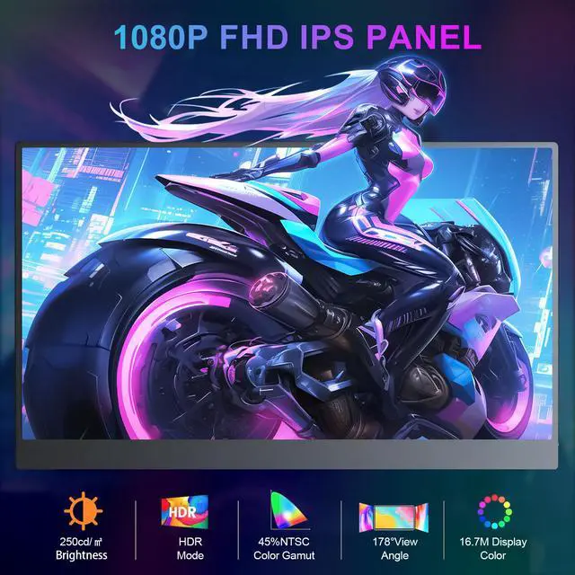 Alt view image 2 of 7 - Unew 15.6 Inch 1080P IPS Portable Monitor with Type-C & Mini HDMI