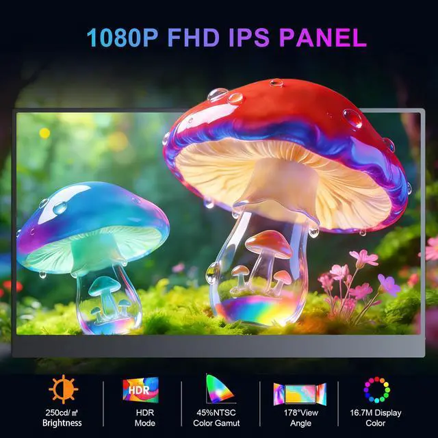 Alt view image 2 of 7 - Unew 15.6 Inch 1080P IPS Touchscreen Portable Monitor with Type-C & Mini HDMI