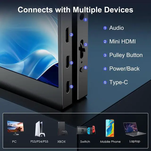 Alt view image 4 of 7 - Unew 16 Inch 2.5K 120Hz IPS Portable Monitor with Type-C & Mini HDMI