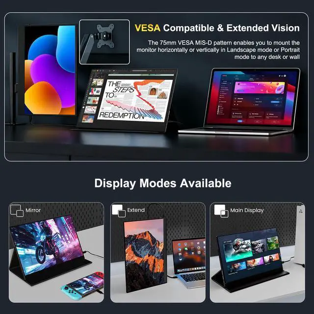 Alt view image 5 of 7 - Unew 16 Inch 2.5K 120Hz IPS Portable Monitor with Type-C & Mini HDMI