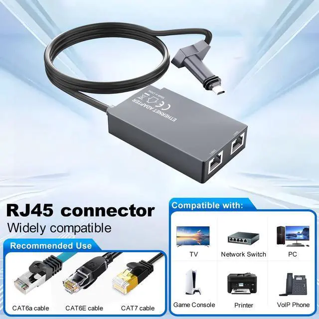 Alt view image 2 of 6 - Starlink Gen2 Dual-Port Ethernet Adapter, Gigabit RJ45 Network Splitter
