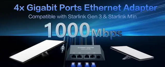 Alt view image 4 of 5 - 4-Port Gigabit Ethernet Adapter for Starlink Gen 3 / Starlink Mini, RJ45 Network Splitter
