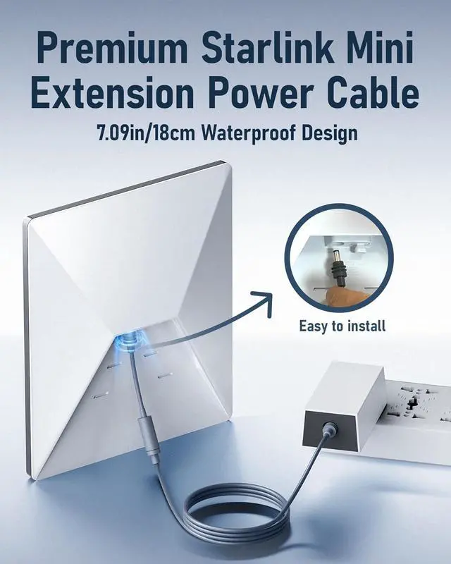 Alt view image 2 of 7 - Unew Starlink Mini DC Power Extension Cable, Weatherproof Male-to-Male DC Cord for Starlink Mini Satellite Dish, Multiple Length Options for Outdoor & Indoor Use