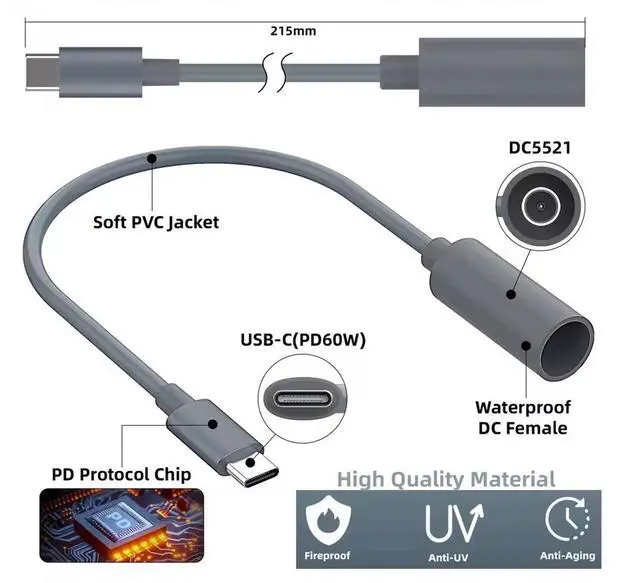 Alt view image 7 of 7 - Unew Starlink Mini DC Power Extension Cable, Weatherproof Male-to-Male DC Cord for Starlink Mini Satellite Dish, Multiple Length Options for Outdoor & Indoor Use