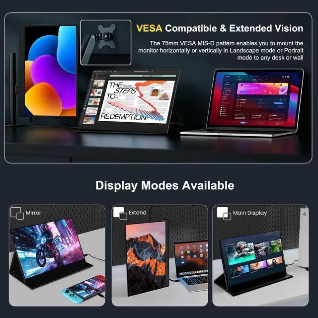 Alt view image 5 of 6 - 16 inch 2.5K 120Hz Portable Monitor IPS 100% sRGB with HDMI/Type-C/Speakers