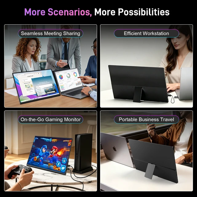 Alt view image 5 of 6 - Unew 16 Inch OLED Portable Monitor Touchscreen, 2K 2048x1280 120Hz 1ms Gaming Display, 100% DCI-P3 400 Nits HDR, USB-C Mini HDMI Second Screen with VESA for Laptop PC PS5 Xbox Switch Phone