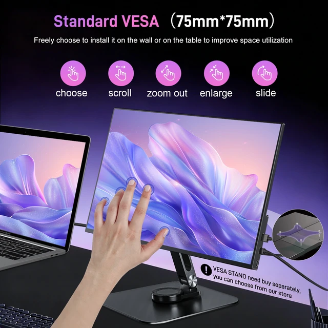 Alt view image 3 of 6 - Unew 16 Inch OLED Portable Monitor Touchscreen, 2K 2048x1280 120Hz 1ms Gaming Display, 100% DCI-P3 400 Nits HDR, USB-C Mini HDMI Second Screen with VESA for Laptop PC PS5 Xbox Switch Phone