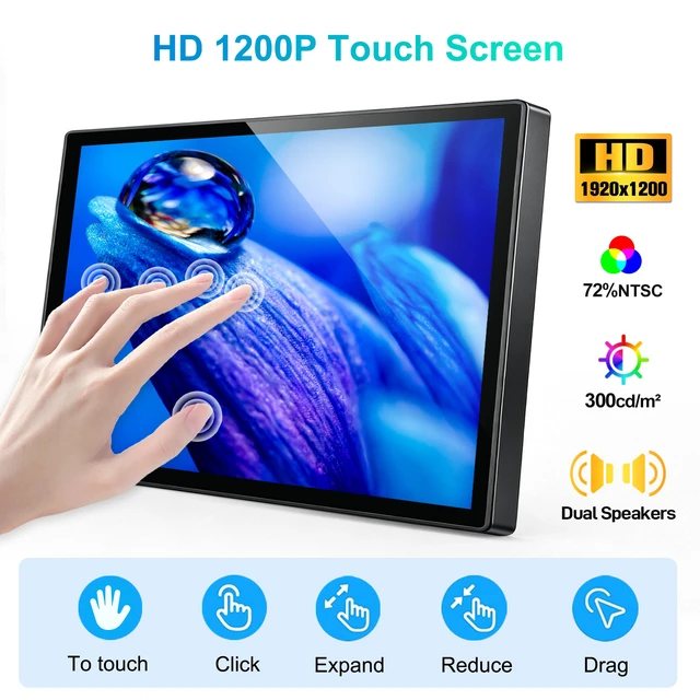 Alt view image 3 of 7 - Unew 10.1 Inch 1920x1200 IPS Touchscreen Portable Monitor, Raspberry Pi 5/4B/3B HDMI Type-C, 10-Point Touch, Dual Speakers