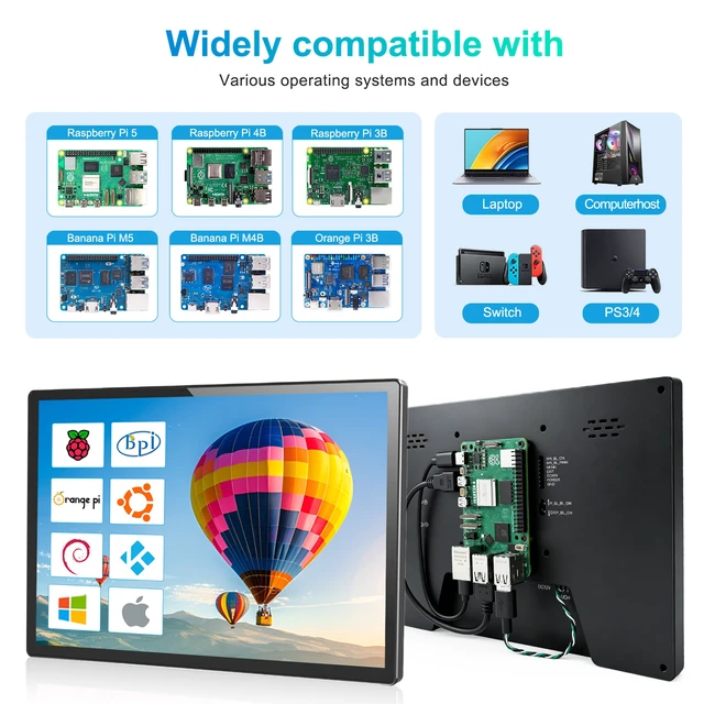 Alt view image 2 of 7 - Unew 10.1 Inch 1920x1200 IPS Touchscreen Portable Monitor, Raspberry Pi 5/4B/3B HDMI Type-C, 10-Point Touch, Dual Speakers