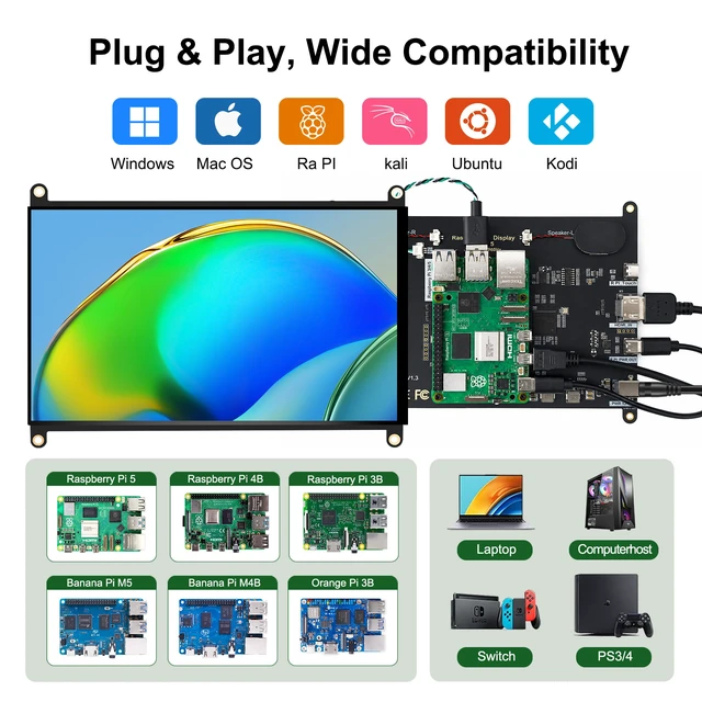 Alt view image 3 of 7 - Unew 8 Inch Raspberry Pi Touchscreen Monitor, 1920x1200 IPS Portable Small HDMI Monitor with Dual Speakers, 60Hz 350 Nits 16:10 Touch Screen Display for Raspberry Pi 5 4B 3B, Windows Mac PC Laptop