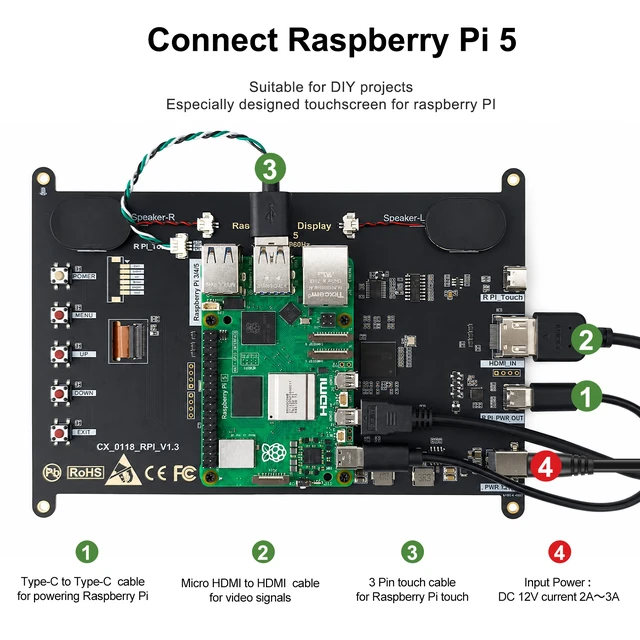 Alt view image 5 of 7 - Unew 8 Inch Raspberry Pi Touchscreen Monitor, 1920x1200 IPS Portable Small HDMI Monitor with Dual Speakers, 60Hz 350 Nits 16:10 Touch Screen Display for Raspberry Pi 5 4B 3B, Windows Mac PC Laptop