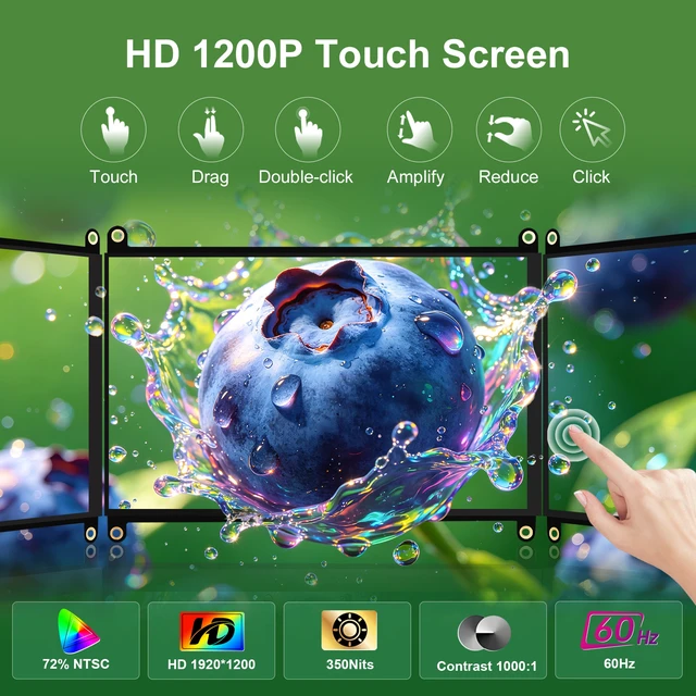 Alt view image 2 of 7 - Unew 8 Inch Raspberry Pi Touchscreen Monitor, 1920x1200 IPS Portable Small HDMI Monitor with Dual Speakers, 60Hz 350 Nits 16:10 Touch Screen Display for Raspberry Pi 5 4B 3B, Windows Mac PC Laptop