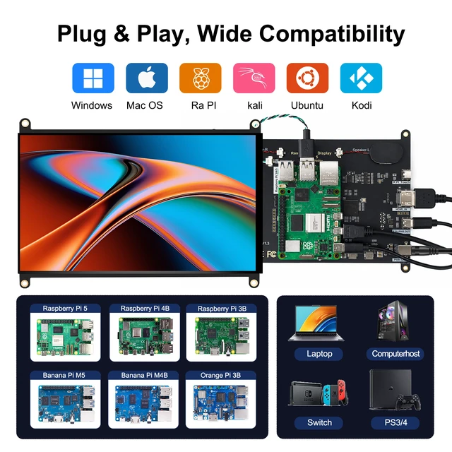 Alt view image 3 of 6 - Unew 8 Inch Raspberry Pi Touchscreen Monitor, HD 1280x800 IPS 10-Point Touch Screen, 400 Nits HDMI USB-C Small Portable Monitor with Dual Speakers for Raspberry Pi 5 4B 3B Windows Mac Linux PC