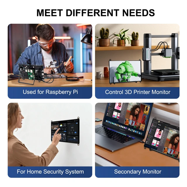 Alt view image 6 of 6 - Unew 8 Inch Raspberry Pi Touchscreen Monitor, HD 1280x800 IPS 10-Point Touch Screen, 400 Nits HDMI USB-C Small Portable Monitor with Dual Speakers for Raspberry Pi 5 4B 3B Windows Mac Linux PC