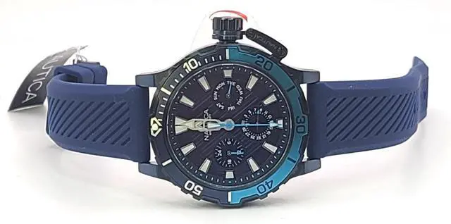 Alt view image 5 of 6 - Nautica Men's NAPGLAS35 "Glenrock" Blue Silicone Silicone Multifunction Watch