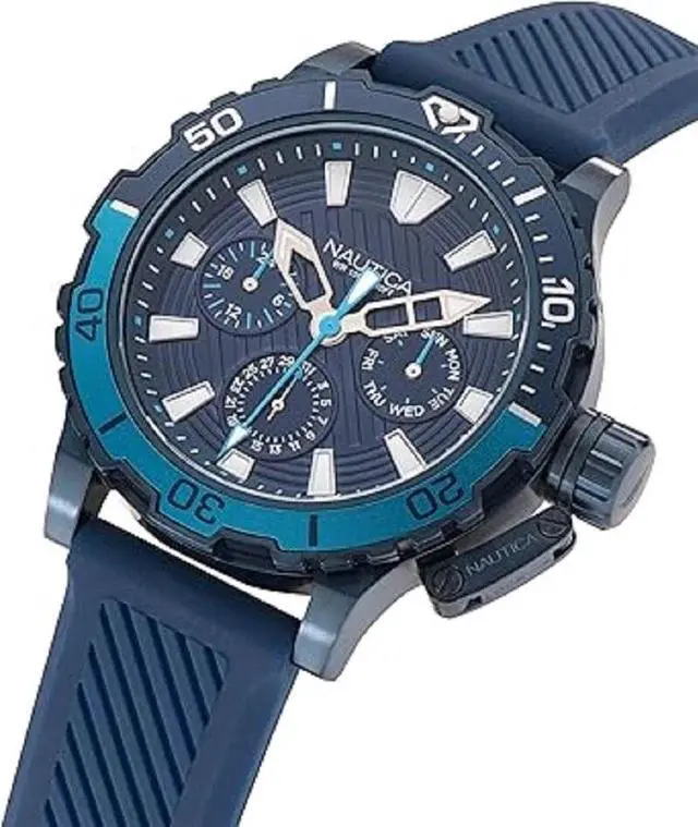 Alt view image 3 of 6 - Nautica Men's NAPGLAS35 "Glenrock" Blue Silicone Silicone Multifunction Watch