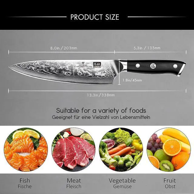 Alt view image 5 of 7 - SHAN ZU Chef Knife 8 Inch Japanese Steel Damascus Kitchen Knife, Professional Kitchen Knives Sharp High Carbon Super Steel Kitchen Utility Knife