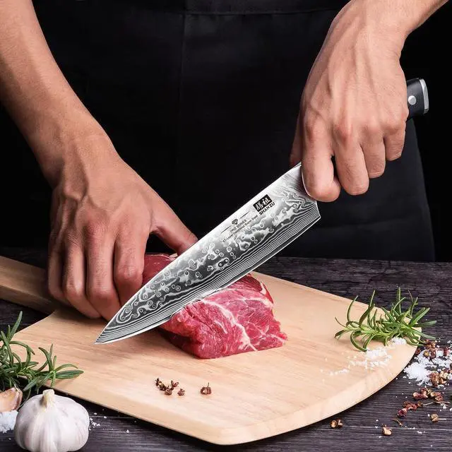 Alt view image 6 of 7 - SHAN ZU Chef Knife 8 Inch Japanese Steel Damascus Kitchen Knife, Professional Kitchen Knives Sharp High Carbon Super Steel Kitchen Utility Knife