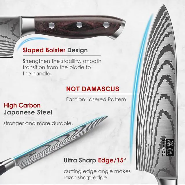 Alt view image 6 of 7 - SHAN ZU 16-Piece Japanese Knife Set - High Carbon Stainless Steel Kitchen Knife Set with Block and Sharpener