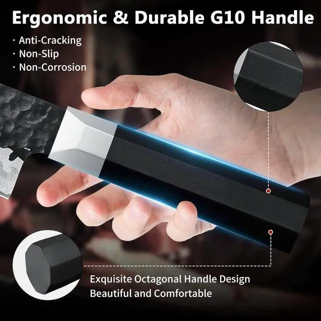 Alt view image 3 of 7 - SHAN ZU Japanese Chef Knife 8 Inch, Hand Forged Kitchen Knife 7 Layers 9Cr18MoV High Carbon Steel Kitchen Utility Knives,Ultra Sharp Gyuto Knife with G10 Ergonomic Handle