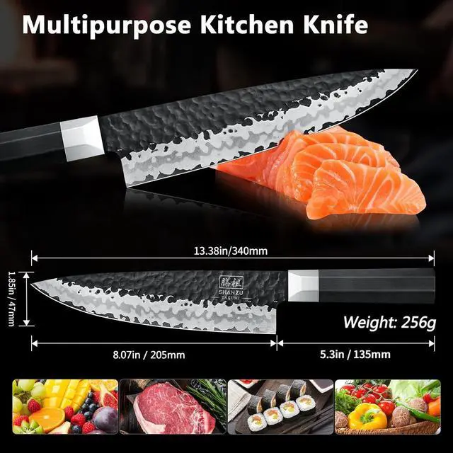 Alt view image 6 of 7 - SHAN ZU Japanese Chef Knife 8 Inch, Hand Forged Kitchen Knife 7 Layers 9Cr18MoV High Carbon Steel Kitchen Utility Knives,Ultra Sharp Gyuto Knife with G10 Ergonomic Handle