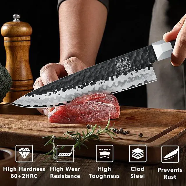 Alt view image 5 of 7 - SHAN ZU Japanese Chef Knife 8 Inch, Hand Forged Kitchen Knife 7 Layers 9Cr18MoV High Carbon Steel Kitchen Utility Knives,Ultra Sharp Gyuto Knife with G10 Ergonomic Handle