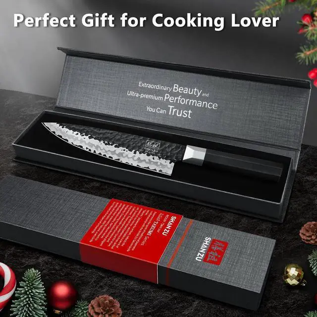 Alt view image 7 of 7 - SHAN ZU Japanese Chef Knife 8 Inch, Hand Forged Kitchen Knife 7 Layers 9Cr18MoV High Carbon Steel Kitchen Utility Knives,Ultra Sharp Gyuto Knife with G10 Ergonomic Handle