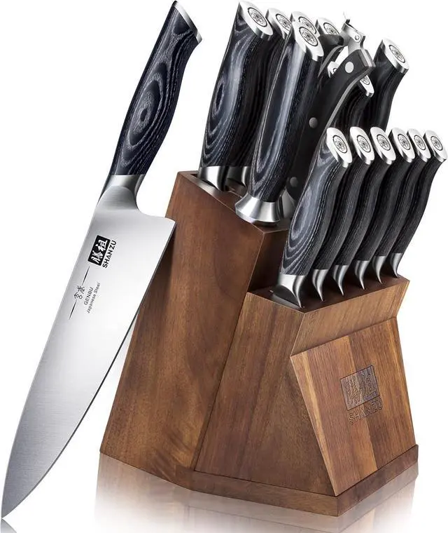 Main image of SHAN ZU Knife Block Set,Knife Sets for Kitchen with Block, Japanese Super Steel Kitchen Knife Sets with Removable Block & K133 Ergonomic Handle, Black Tortoise Genbu Series
