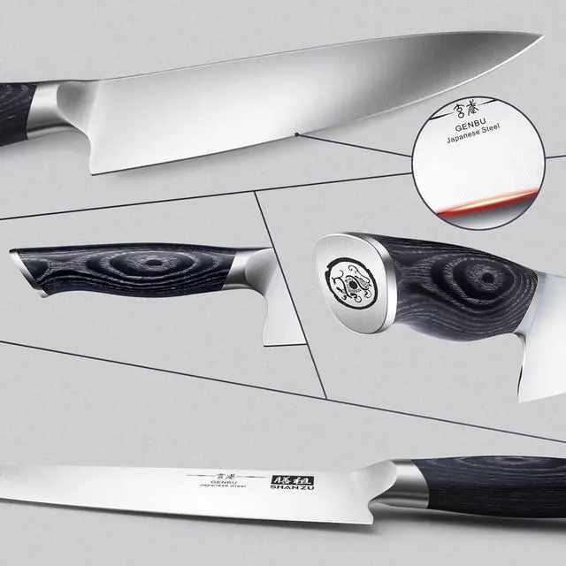Alt view image 3 of 6 - SHAN ZU Knife Block Set,Knife Sets for Kitchen with Block, Japanese Super Steel Kitchen Knife Sets with Removable Block & K133 Ergonomic Handle, Black Tortoise Genbu Series