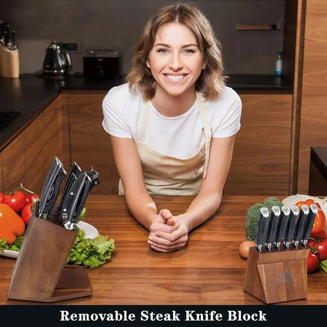 Alt view image 6 of 6 - SHAN ZU Knife Block Set,Knife Sets for Kitchen with Block, Japanese Super Steel Kitchen Knife Sets with Removable Block & K133 Ergonomic Handle, Black Tortoise Genbu Series