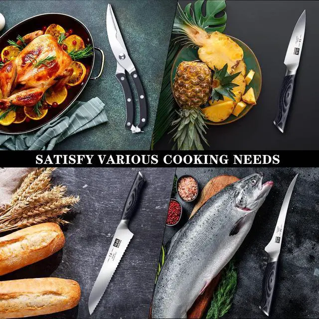 Alt view image 5 of 6 - SHAN ZU Knife Block Set,Knife Sets for Kitchen with Block, Japanese Super Steel Kitchen Knife Sets with Removable Block & K133 Ergonomic Handle, Black Tortoise Genbu Series