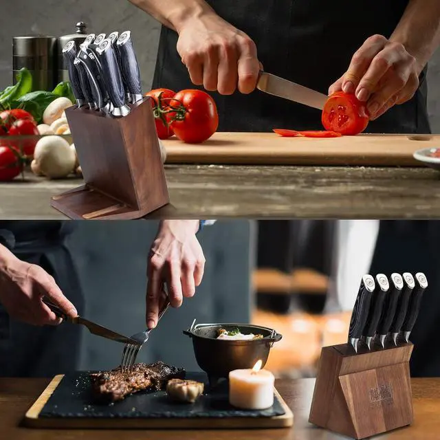 Alt view image 4 of 6 - SHAN ZU Knife Block Set,Knife Sets for Kitchen with Block, Japanese Super Steel Kitchen Knife Sets with Removable Block & K133 Ergonomic Handle, Black Tortoise Genbu Series