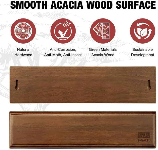 Alt view image 5 of 7 - Shan Zu Magnetic Knife Holder for Wall 12 Inch, Powerful Magnetic Knife Strip, Acacia Wood Magnet Knife Rack for Kitchen Knives & Tools