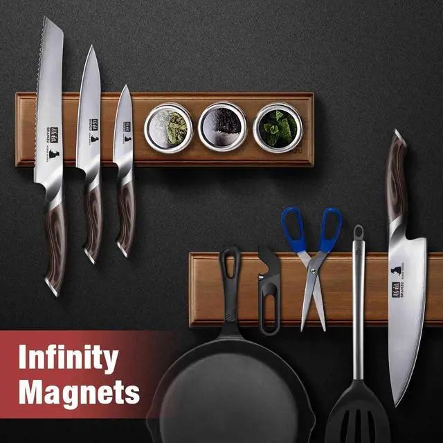 Alt view image 7 of 7 - Shan Zu Magnetic Knife Holder for Wall 12 Inch, Powerful Magnetic Knife Strip, Acacia Wood Magnet Knife Rack for Kitchen Knives & Tools