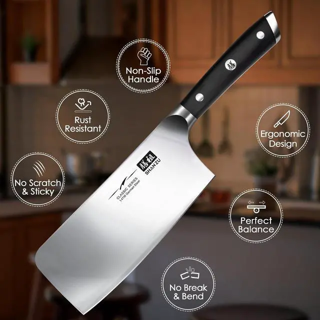 Alt view image 2 of 7 - SHAN ZU Cleaver Knife, Japanese Kitchen Knives 7 Inch High-Carbon German Butcher Chef Knife Stainless Steel Sharp Chopper Chinese Carving Knife Professional Utility Knife with Pakkawood Handle