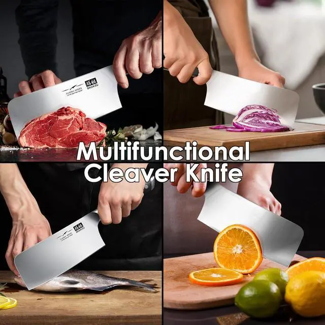Alt view image 6 of 7 - SHAN ZU Cleaver Knife, Japanese Kitchen Knives 7 Inch High-Carbon German Butcher Chef Knife Stainless Steel Sharp Chopper Chinese Carving Knife Professional Utility Knife with Pakkawood Handle