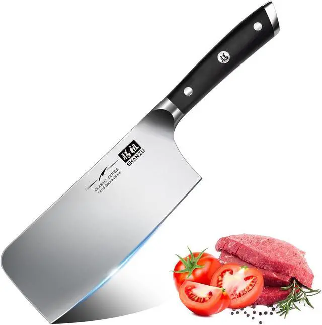 Main image of SHAN ZU Cleaver Knife, Japanese Kitchen Knives 7 Inch High-Carbon German Butcher Chef Knife Stainless Steel Sharp Chopper Chinese Carving Knife Professional Utility Knife with Pakkawood Handle