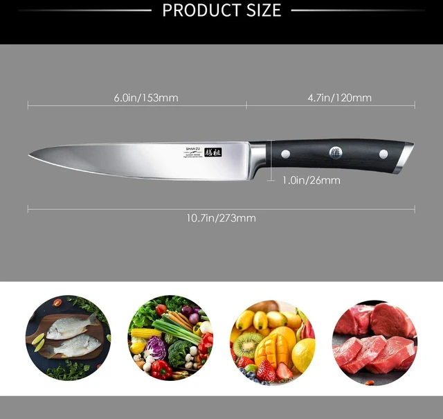 Alt view image 2 of 7 - Utility Kitchen Knife,SHAN ZU Chef Knife 6 inches,German High Carbon Stainless Steel Chefs Knife with Gift Box- Classic Series