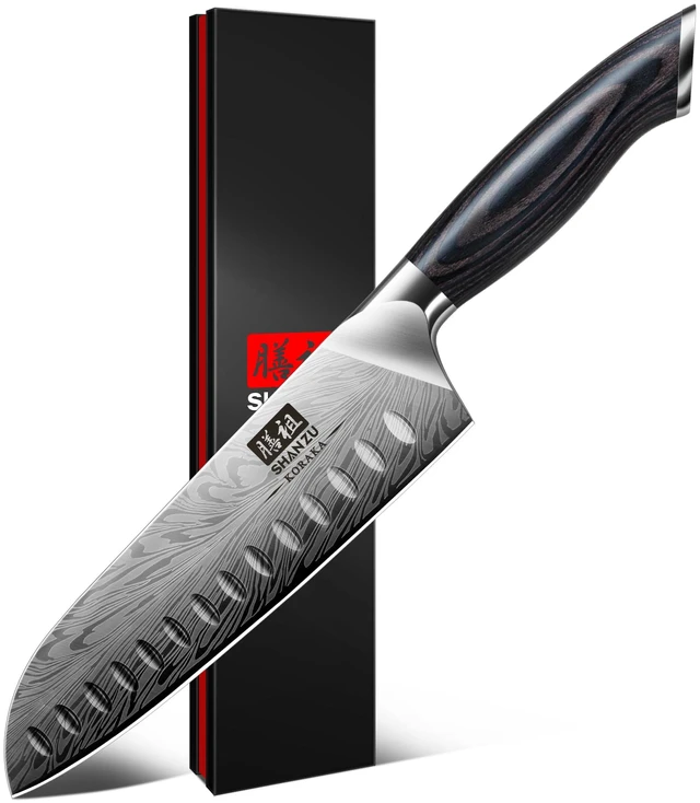 Main image of SHAN ZU Kitchen Knife, Santoku Knife 20cm Professional High Carbon Powder Steel Japanese Knives, Ultra Sharp Kitchen Utility Knives with Ergonomic Pakka Wooden Handle