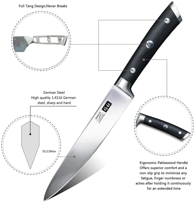 Alt view image 3 of 7 - Utility Kitchen Knife,SHAN ZU Chef Knife 6 inches,German High Carbon Stainless Steel Chefs Knife with Gift Box- Classic Series