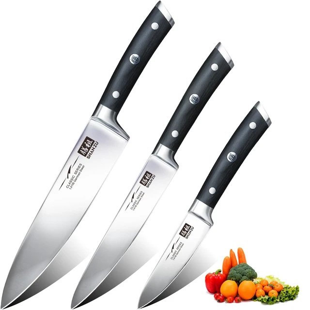 Main image of SHAN ZU Kitchen knife, Chef Knife, Paring Fruit Knife Utility Knives Set 3 piece Cutlery Kitchen Cooking Chef Knives Professional Ultra Sharp German Stainless Steel Blade for Home Restaurant Gift box