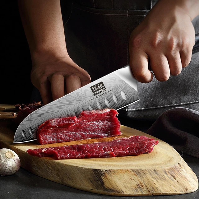 Alt view image 6 of 7 - SHAN ZU Kitchen Knife, Santoku Knife 20cm Professional High Carbon Powder Steel Japanese Knives, Ultra Sharp Kitchen Utility Knives with Ergonomic Pakka Wooden Handle