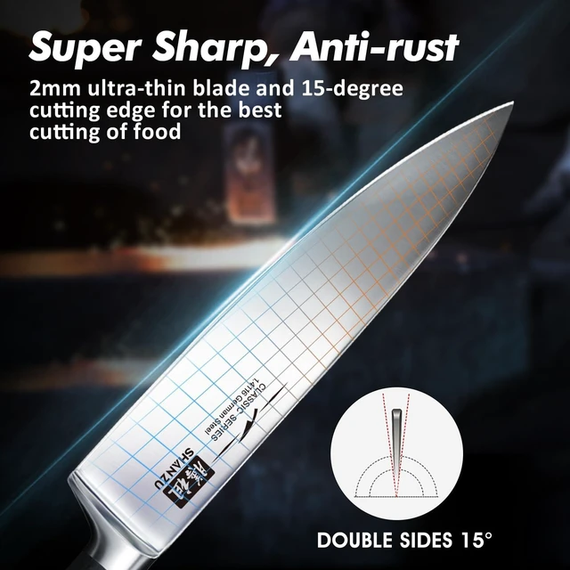 Alt view image 2 of 7 - SHAN ZU Kitchen knife, Chef Knife, Paring Fruit Knife Utility Knives Set 3 piece Cutlery Kitchen Cooking Chef Knives Professional Ultra Sharp German Stainless Steel Blade for Home Restaurant Gift box